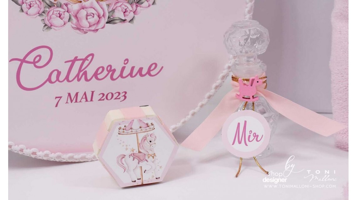 Trusou botez fetita tematic si personalizat cu ponei Pink Carousel 17